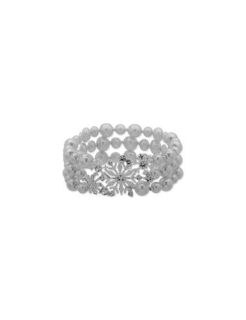 Anne Klein 3 Row Snowflake Faux Pearl Stretch Armbånd Sølv | LDKTR26006