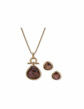 Anne Klein Abalone Teardrop Earring & Necklace Set Earring Guld | DKQAV27221