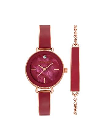 Anne Klein Bangle Watch With Bracelet Set Diamant Bordeaux Lyserød Guld | ADKWC76436