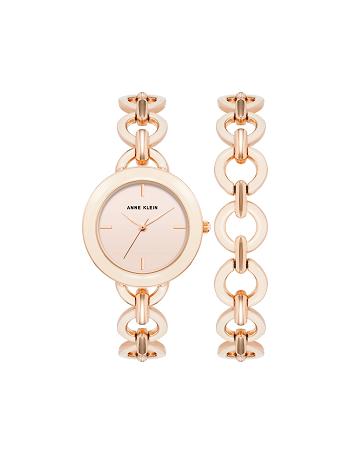 Anne Klein Boyfriend Circular Link Bracelet Watch Sæt Lyserød Lyserød Lyserød Guld | ADKWC45717