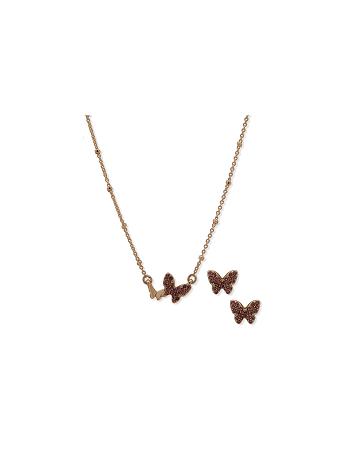 Anne Klein Butterflies Motif Necklace and Earring in Pouch Smykkesæt Guld | DKEGJ58011