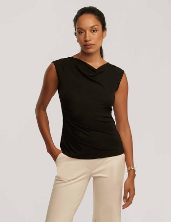 Anne Klein Cap Sleeve Cowl Neck Top Toppe Sort | DKZDE53326