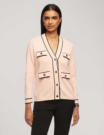 Anne Klein Cardigan With Tipped Pockets Trøjer Lyserød Sort | QDKUV41331