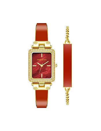 Anne Klein Case Watch and Bracelet Set Rektangulær Guld Orange | LDKTR32954