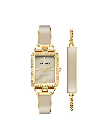 Anne Klein Case Watch and Bracelet Set Rektangulær Brune Guld | MDKFT97366