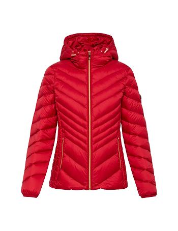 Anne Klein Chevron Packable Puffer Jacket Overtøj Rød | DDKVO84890