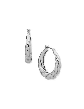 Anne Klein Chunky Twisted C Hoop Earring Sølv | PDKQX69761