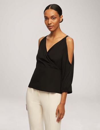 Anne Klein Cold Shoulder Crossover Peplum Blouse Toppe Sort | SDKNY62612