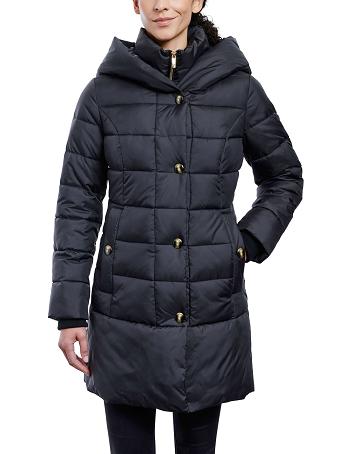 Anne Klein Consider It Snap Front Puffer Jacket Overtøj Sort | LDKSX77780