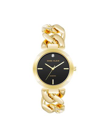 Anne Klein Diamond Accented Round Case Bracelet Watch Metaller Guld Sort | FDKHY32826