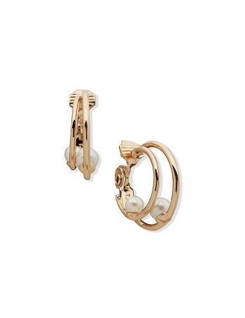 Anne Klein Double Hoop With Pearl Clip Earring Guld | DDKKV15752