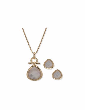 Anne Klein Faux Pearl Teardrop Earring & Necklace Set Smykkesæt Guld | DDKKV20334