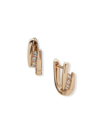 Anne Klein Huggie Hoop With Pave Pierced Earring Guld | PDKQX54225