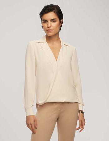 Anne Klein Long Sleeve Crossover Blouse With Collar Toppe Hvide | DKQCS29091