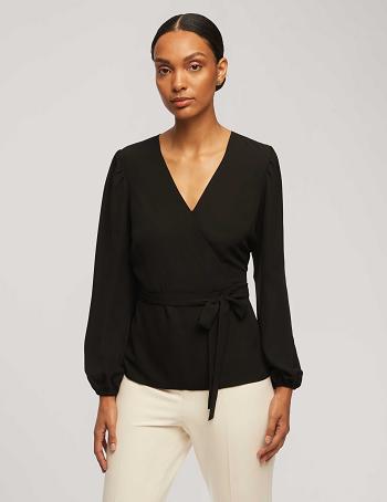 Anne Klein Long Sleeve Crossover Blouse Toppe Sort | EDKHC61013