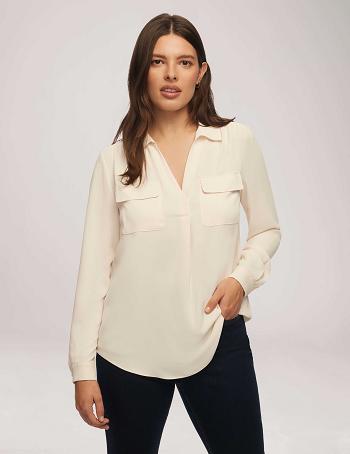 Anne Klein Long Sleeve Shirt With Pocket Toppe Hvide | DKEAH84185