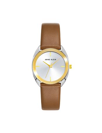 Anne Klein Modern Páskové Watch Læder Guld Sølv Brune | TDKWZ75649