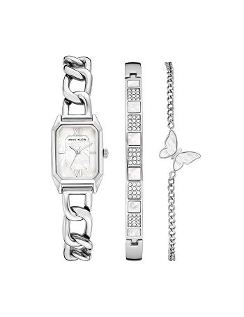 Anne Klein Octagonal Chain Bracelet Watch and Bracelet Sæt Sølv | DKICD88079