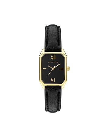 Anne Klein Octagonal Shaped Læder Páskové Watch Best Bestsellere Sort Guld | DKNEJ38665