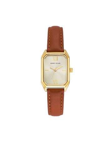 Anne Klein Octagonal Shaped Læder Páskové Watch Best Bestsellere Brune Guld | UDKTG95923