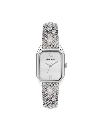 Anne Klein Octagonal Shaped Páskové Watch Læder Sort Hvide Sølv | DDKKV32266