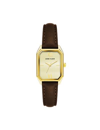 Anne Klein Octagonal Shaped Páskové Watch Læder Guld Brune | EDKHC62905