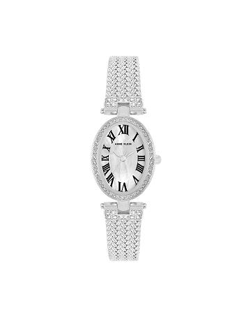 Anne Klein Oval Crystal Accented Mesh Bracelet Watch Metaller Sølv | DKCVG12723