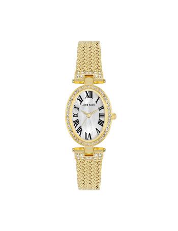 Anne Klein Oval Crystal Accented Mesh Bracelet Watch Metaller Guld | XDKGW78872