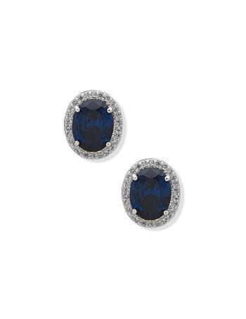 Anne Klein Oval Halo Button Sapphire Gennemborede øreringe Blå Sølv | GDKEC40587