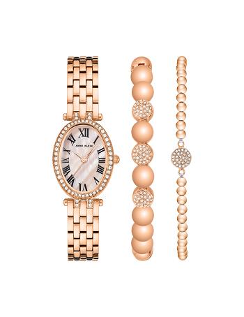 Anne Klein Oval Watch and Bracelet Set with Premium Crystals Metaller Lyserød Guld | BDKSO78483