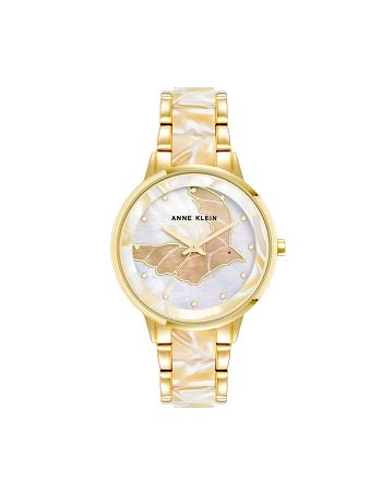 Anne Klein Patterned Mother of Pearl Dial Watch Metaller Guld Hvide | UDKND85792