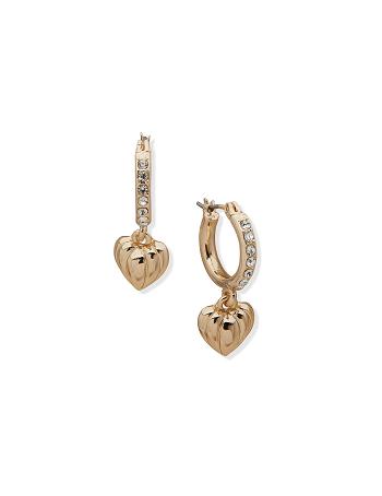 Anne Klein Pave Hoop with Heart Drop Pierced Earring Guld | DKDFL69992