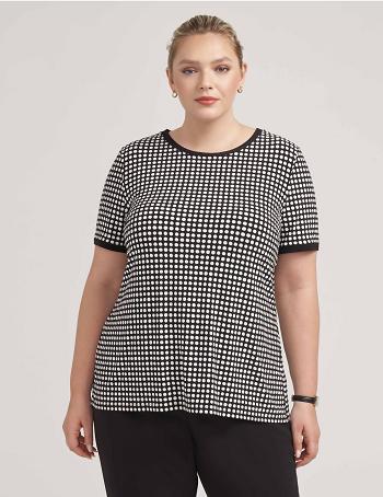 Anne Klein Pearly Dot Print Ity Button Back Top Plus Størrelse Sort Hvide | ADKWC34184