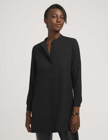 Anne Klein Petite Pop-Over Blouse With Covered Placket And Side Slits Toppe Sort | DKEGJ23423