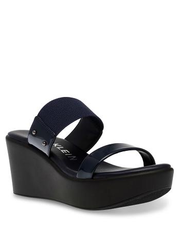 Anne Klein Pylos Platform Sandal Kilehæl Sko Mørkeblå | TDKWZ89525