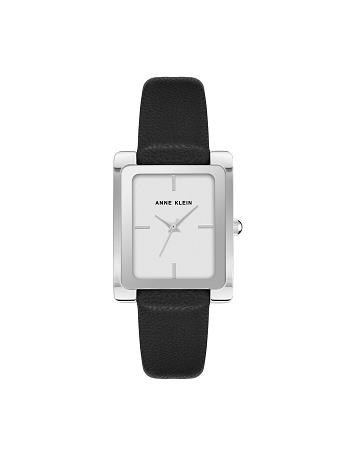 Anne Klein Rectangular Case Band Watch Læder Sort Sølv | DKJBT84195