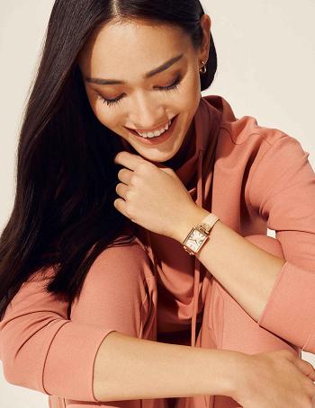 Anne Klein Rectangular Case Páskové Watch Læder Lyserød Guld Grå Brune | SDKNY86440