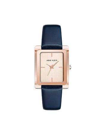 Anne Klein Rectangular Páskové Watch Læder Mørkeblå Lyserød Guld | DKJKU33252