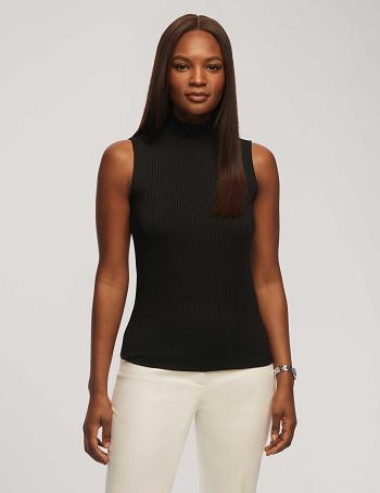 Anne Klein Rib Knit Seamed Mock Neck Shell Toppe Sort | DDKVO82599