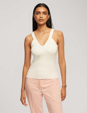 Anne Klein Rib Tank With Directional Neck Toppe Hvide | SDKNY86849