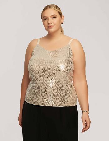 Anne Klein Sequin Knit V-Neck Cami Plus Størrelse Sølv | DKICD66855