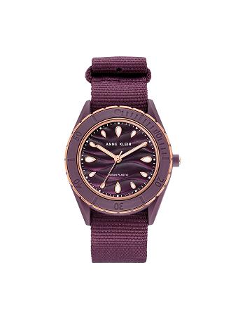 Anne Klein Solar Recycled Ocean Plastic Woven Páskové Watch Taget i betragtning Lyserød Guld Lilla | DKJZR76496