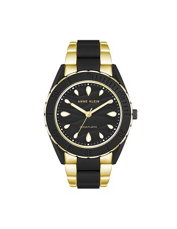 Anne Klein Solar Recycled Ocean Plastic Bracelet Watch Taget i betragtning Guld Sort | GDKEC29647