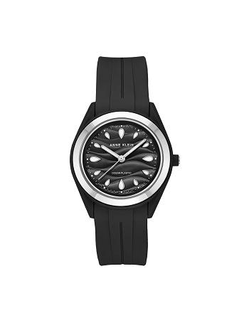 Anne Klein Solar Recycled Ocean Plastic Páskové Watch Taget i betragtning Sort Sølv | LDKTR42616