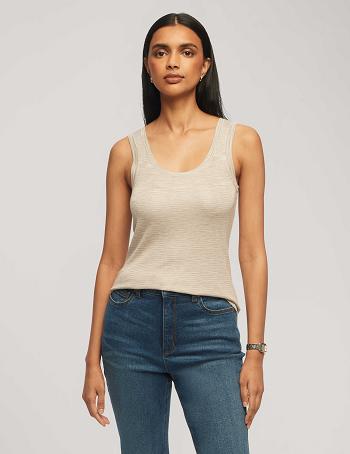 Anne Klein Space Dye Yarn Scoop Neck Tank Toppe Hvide | XDKGW98297