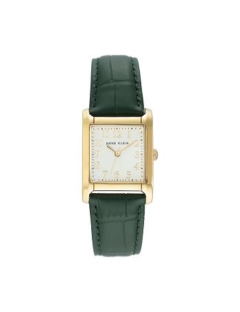 Anne Klein Square Case Páskové Watch Læder Grøn Guld | DKZPD49418