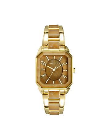 Anne Klein Square Case Resin Link Bracelet Watch Metaller Brune Guld | DKZDE55821