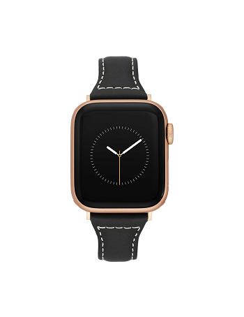 Anne Klein Stitched Band for Apple Watch® Læder Sort Lyserød Guld | DDKKV78248