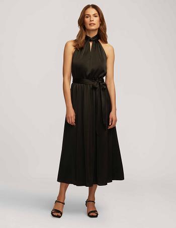 Anne Klein Twist Neck Halter Midi Kjole Sort | MDKFT19229