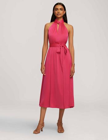 Anne Klein Twist Neck Halter Midi Kjole Lyserød | QDKUV29956